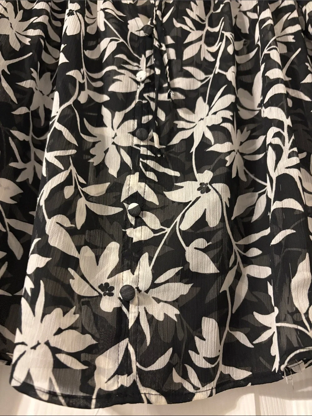 ZARA Black & White Floral Tie-Neck Sheer Blouse